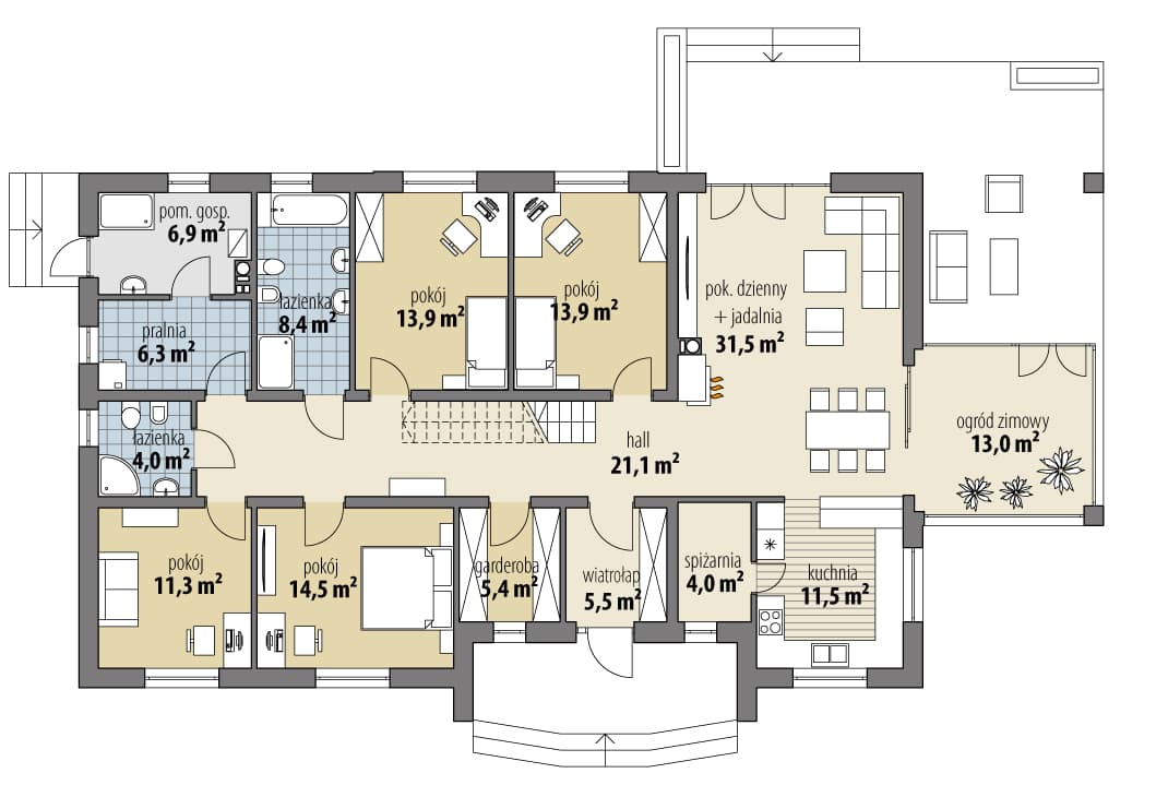 Фото планировка первого этажа проекта одноэтажного дома Dd254 с общей площадью 171 м2 - от компании Проект23