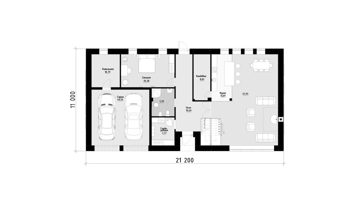 Фото планировка первого этажа проекта дома с мансардой P290 с общей площадью 182 м2 - от компании Проект23