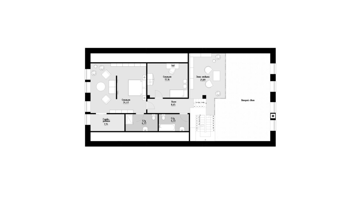 Фото планировка второго этажа проекта дома с мансардой P290 с общей площадью 182 м2 - от компании Проект23