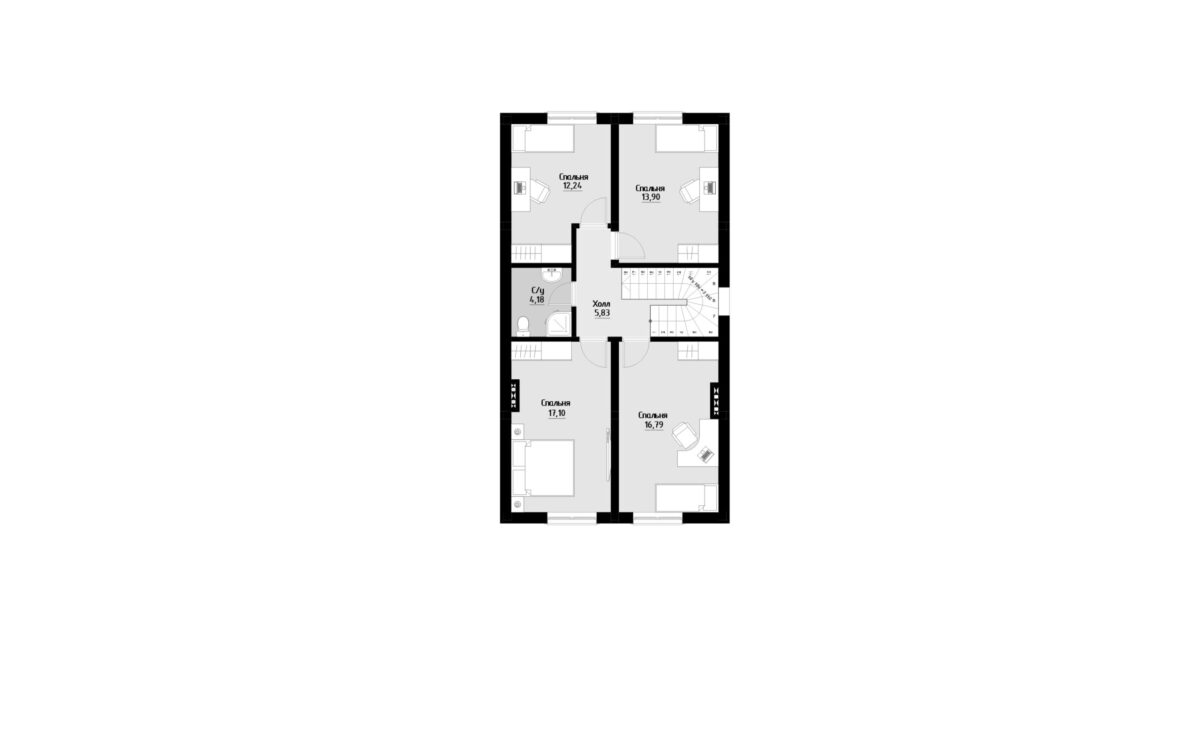 Фото планировка второго этажа проекта двухэтажного дома P230 с общей площадью 180 м2 - от компании Проект23