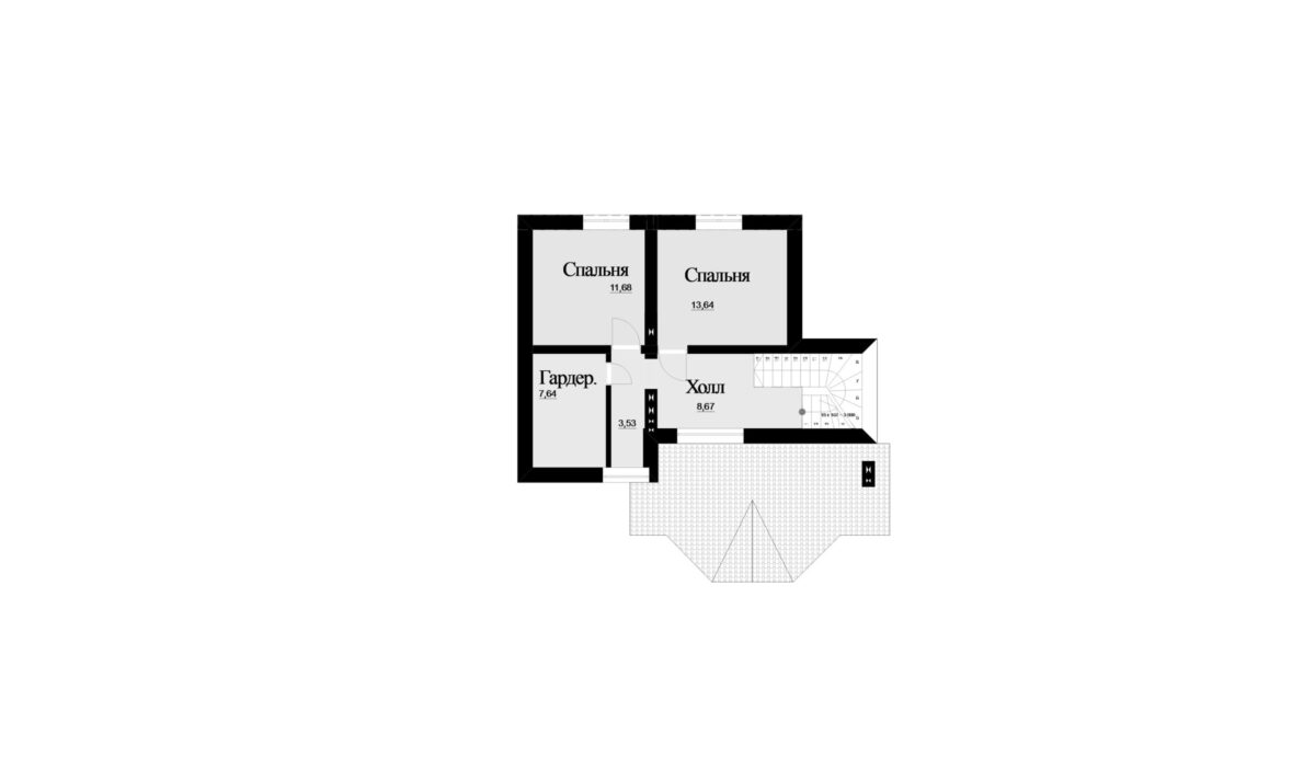 Фото планировка второго этажа проекта двухэтажного дома P103 с общей площадью 107 м2 - от компании Проект23