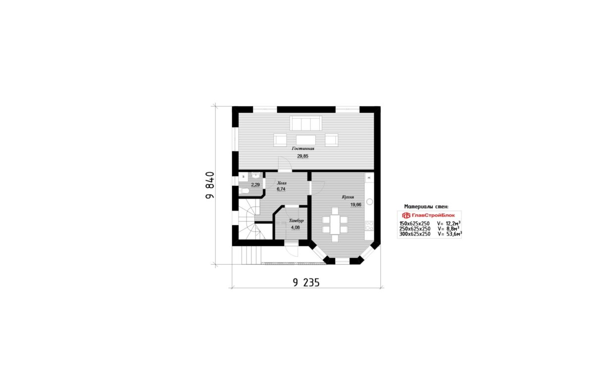Фото планировка первого этажа проекта двухэтажного дома P123 с общей площадью 121 м2 - от компании Проект23