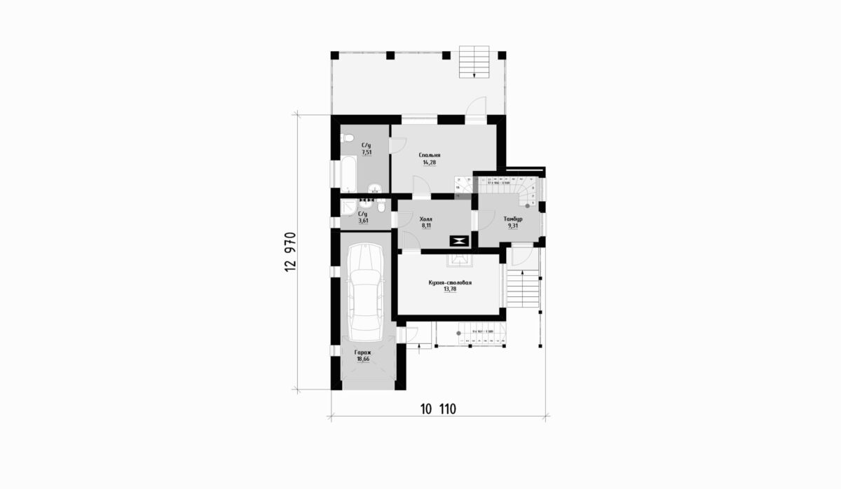 Фото планировка первого этажа проекта двухэтажного дома P357 с общей площадью 142 м2 - от компании Проект23