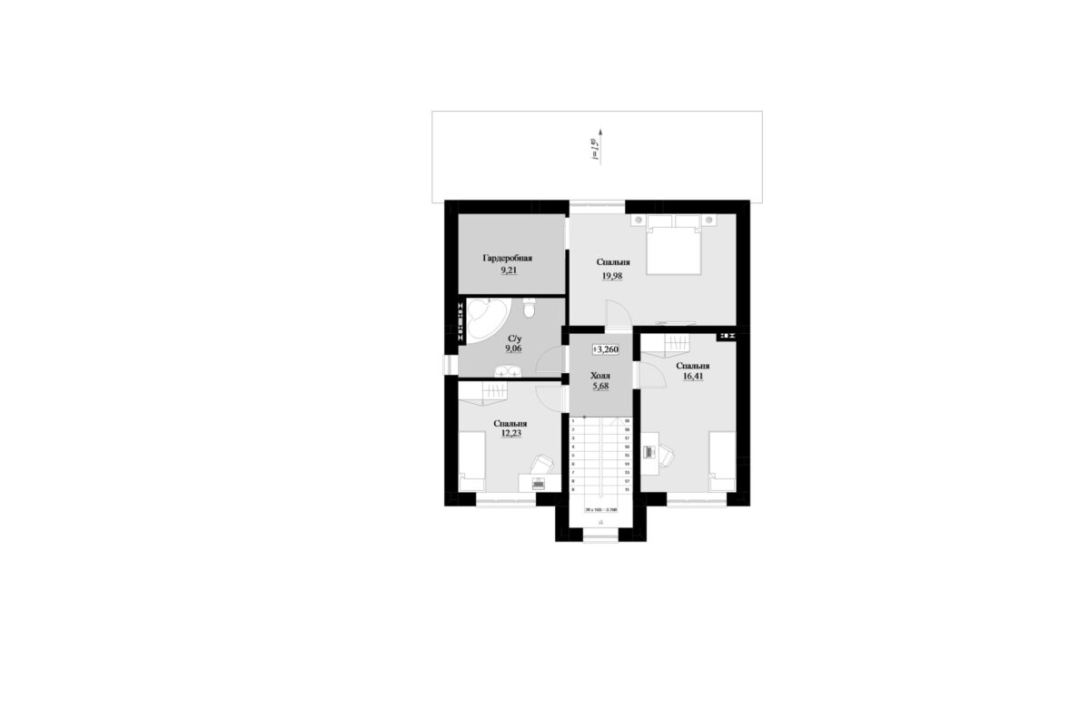 Фото планировка второго этажа проекта двухэтажного дома P288 с общей площадью 143 м2 - от компании Проект23