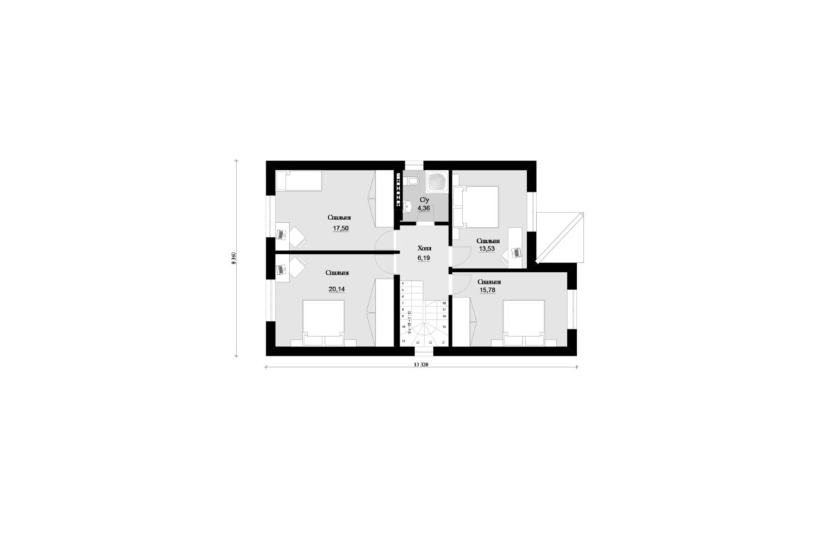 Фото планировка второго этажа проекта двухэтажного дома P263 с общей площадью 155 м2 - от компании Проект23