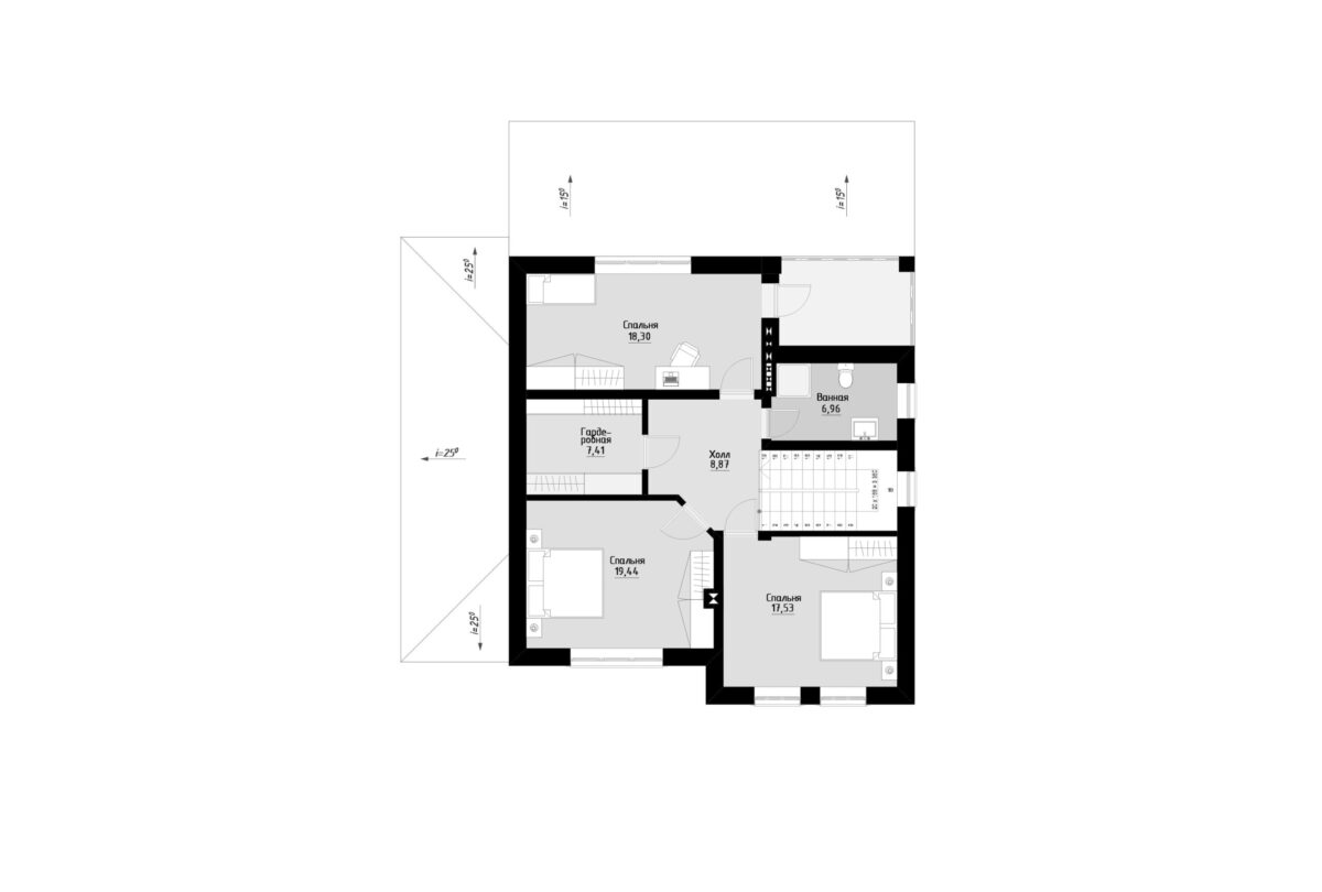 Фото планировка второго этажа проекта двухэтажного дома P278 с общей площадью 180 м2 - от компании Проект23
