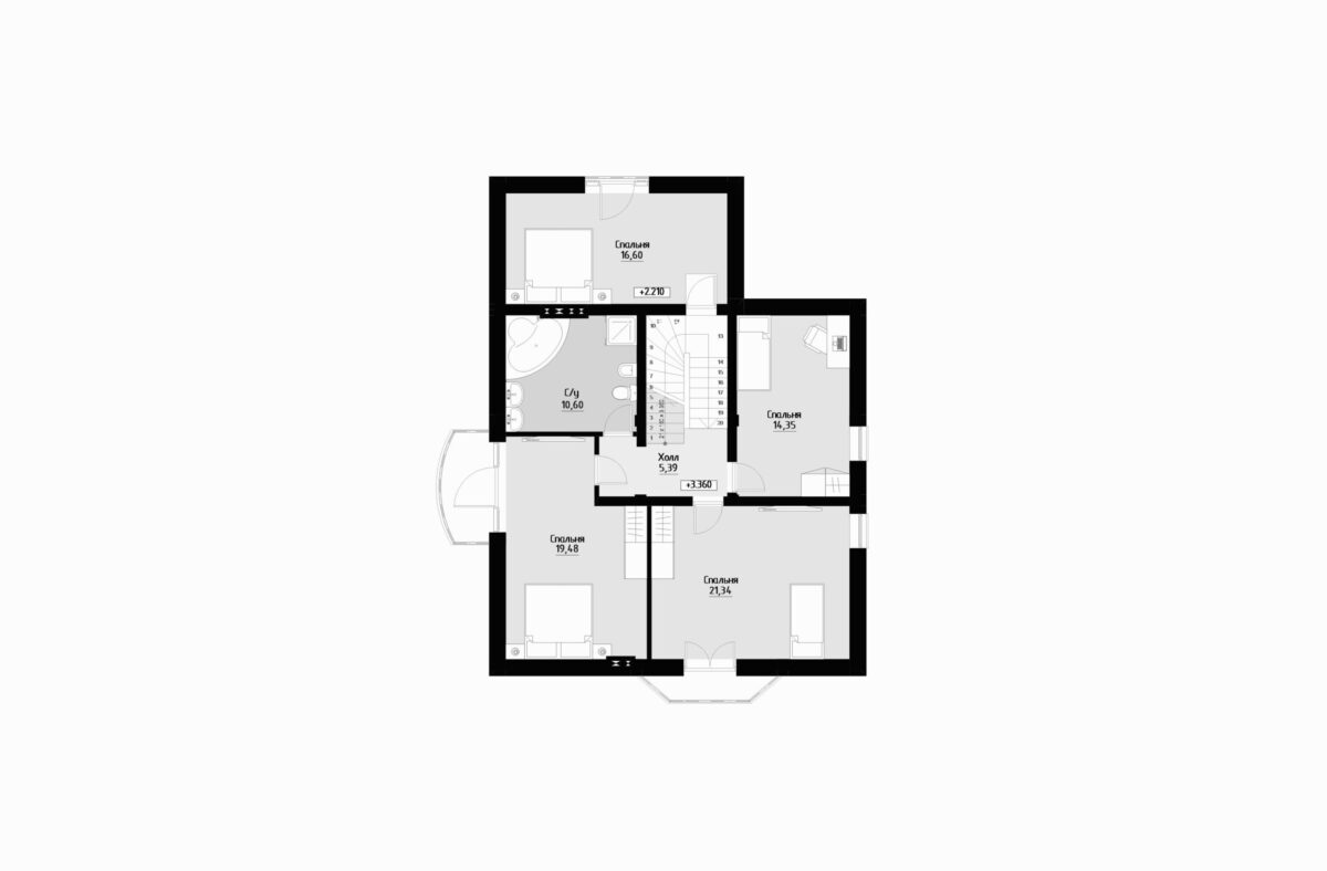Фото планировка второго этажа проекта двухэтажного дома P209 с общей площадью 180 м2 - от компании Проект23