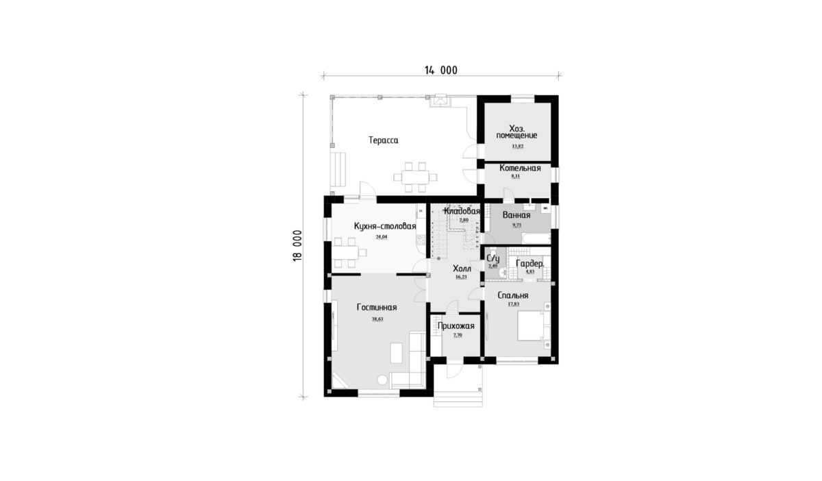 Фото планировка первого этажа проекта двухэтажного дома P220 с общей площадью 258 м2 - от компании Проект23
