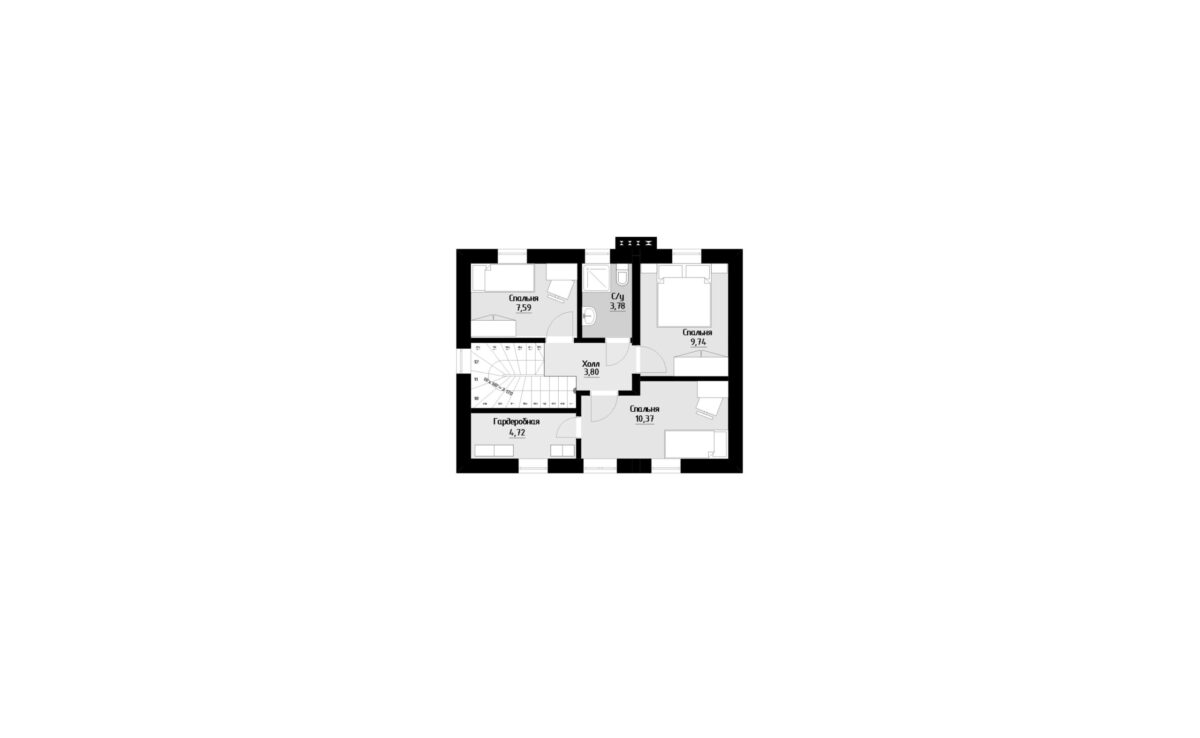Фото планировка второго этажа проекта двухэтажного дома P175 с общей площадью 84 м2 - от компании Проект23